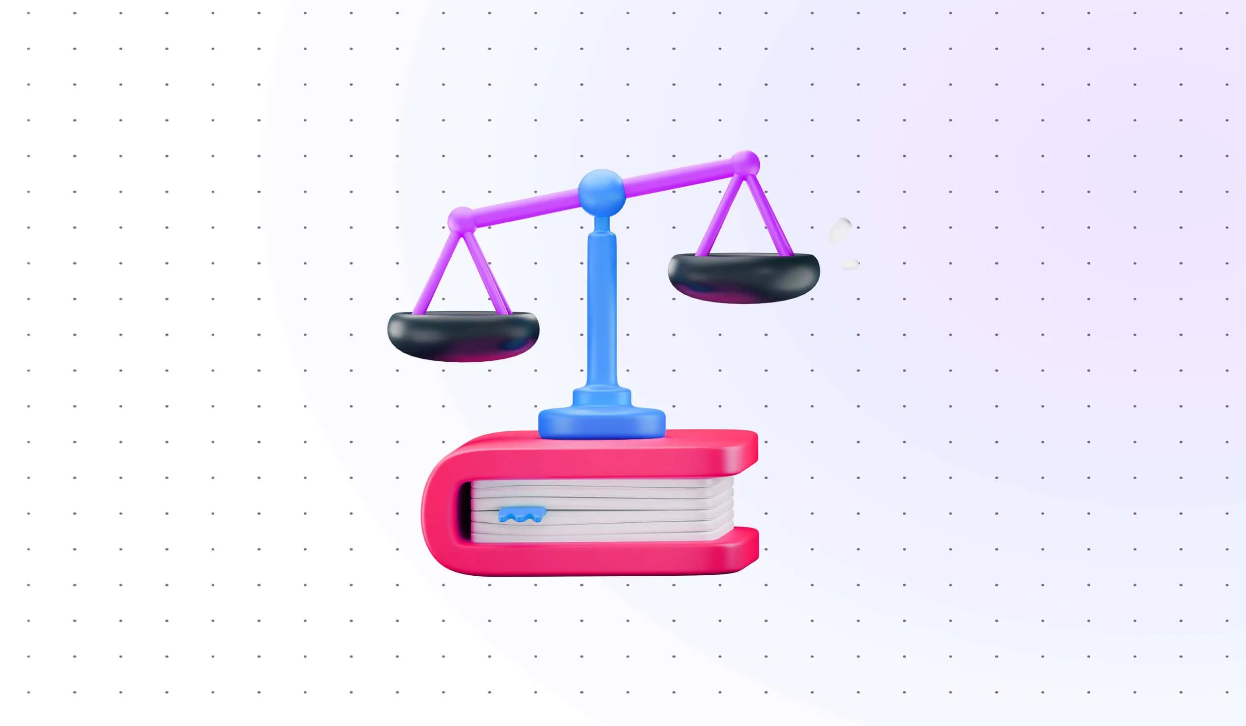 Scale balancing a book and a gavel, symbolizing legal fairness and justice.